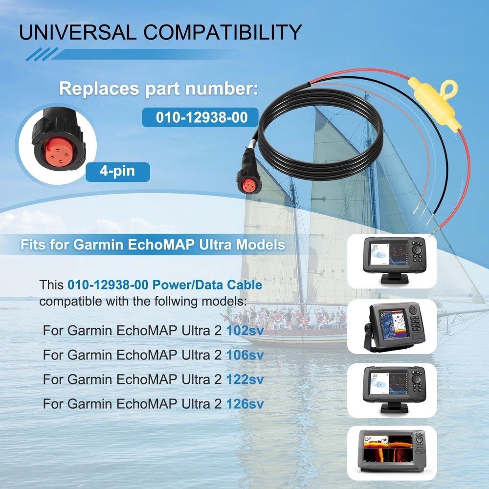010-12938-00 For Garmin ECHOMAP Ultra 4-pin Threaded Power Data Cable