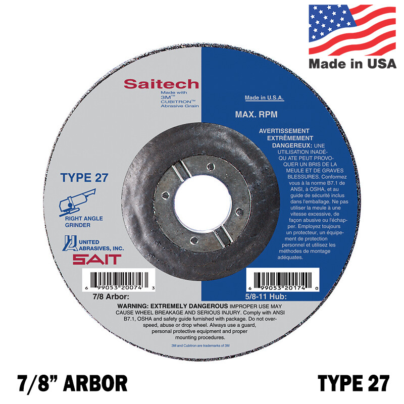 Saitech Ultimate Performance Ceramic Abrasive 4-1/2 Grinding Wheel Type 27 QTY 5