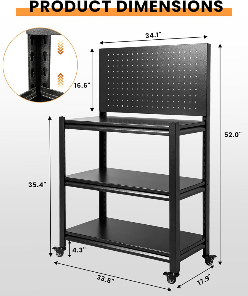 Work Benches for Garage with Pegboard, Adjustable Height Workbench with Lockable