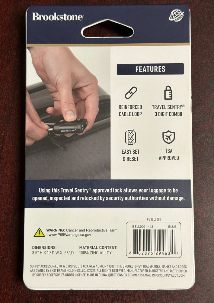 (2-Pk) Brookstone TSA Approved Travel 3-Digit Combination Keyless CABLE LOCK SET