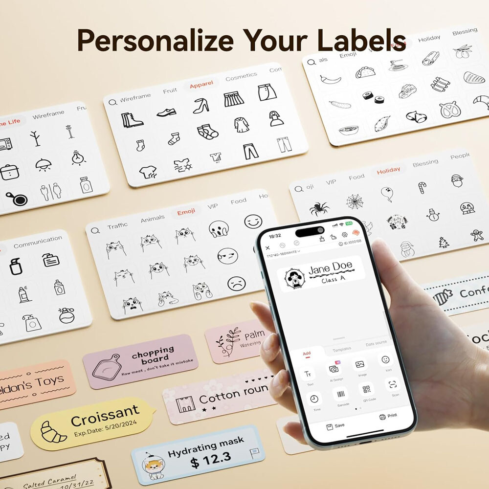 Label Maker Machine with Tape NIIMBOT D110 Label Maker Portable Bluetooth