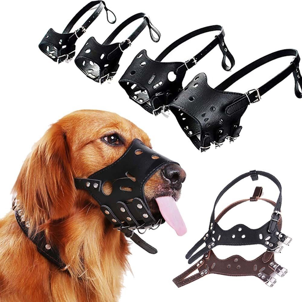 Soft Leather Muzzle for Dogs Anti-Biting Secure Adjustable and Breathable Muzzle
