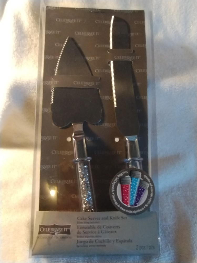 Wedding Cake Knife and Server Set with Acrylic Handle - With Bling / Refillable