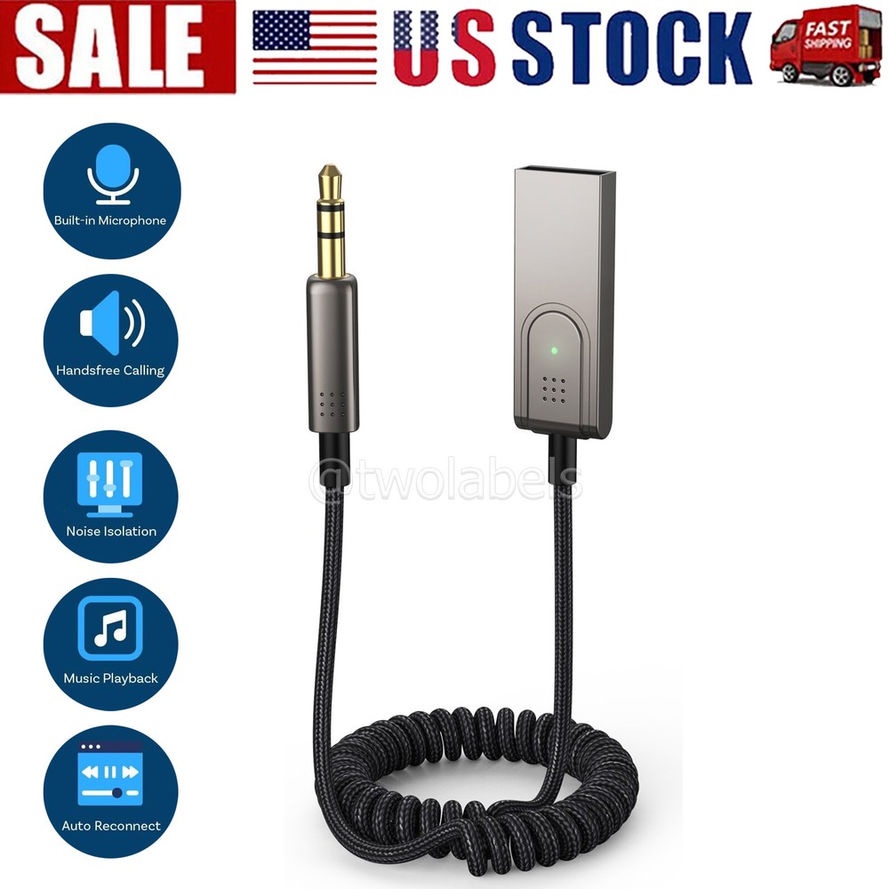 Aux to Bluetooth 5.1 Adapter 3.5mm Bluetooth Receiver Microphone for Car