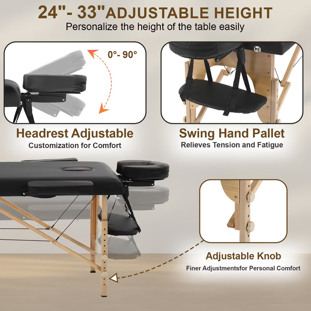 BestMassage Portable Massage Table 2-Fold Spa Bed Adjustable Salon Table