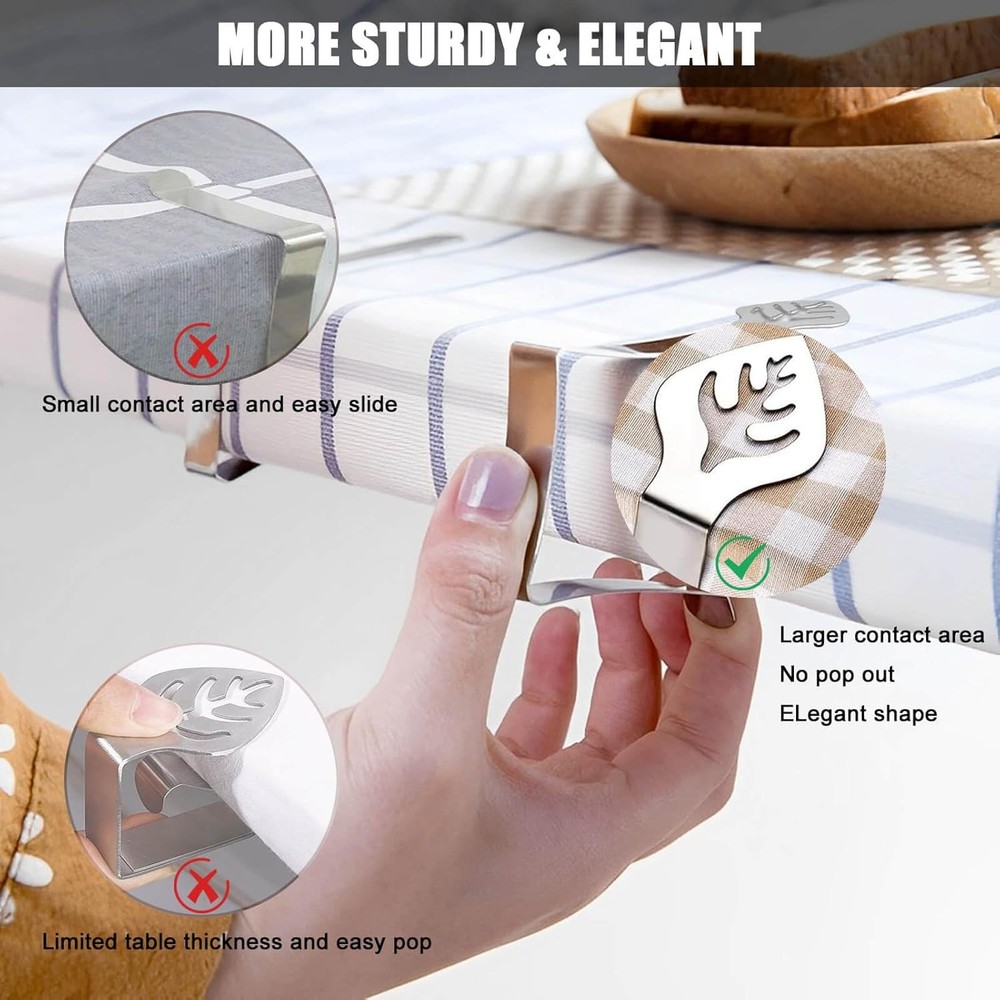 Table Cloth Holder Clips 10 Pack, Leaf Shape Picnic Tablecloth Clip Silver