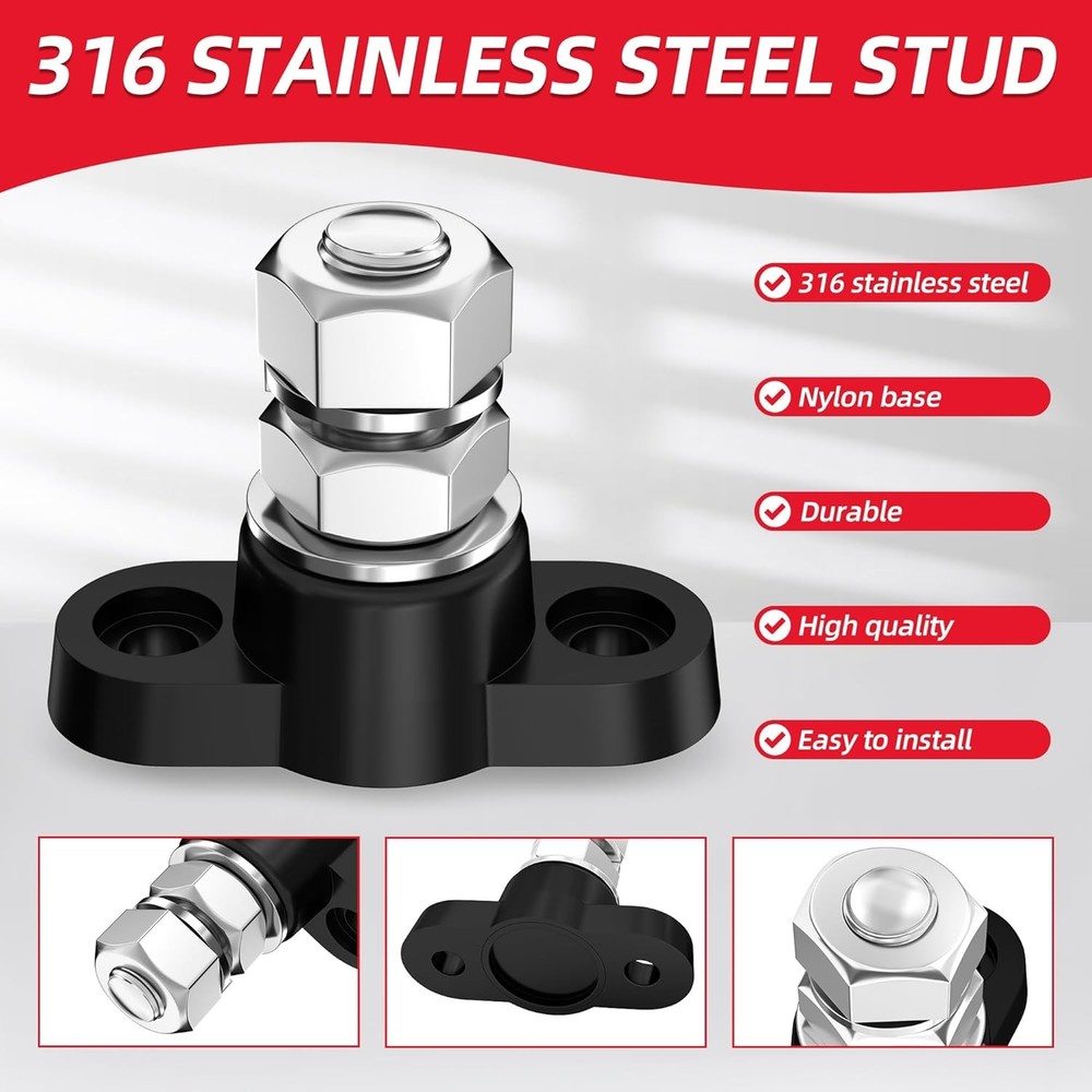 Joinfworld Power Distribution Block 12V Single 3/8" Stud, M10