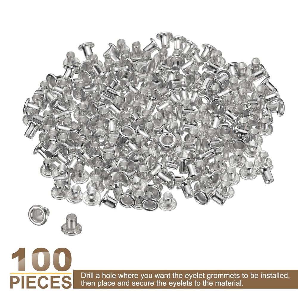 100Pcs Grommets Eyelets Kit 2mm Brass Eyelets, Silver