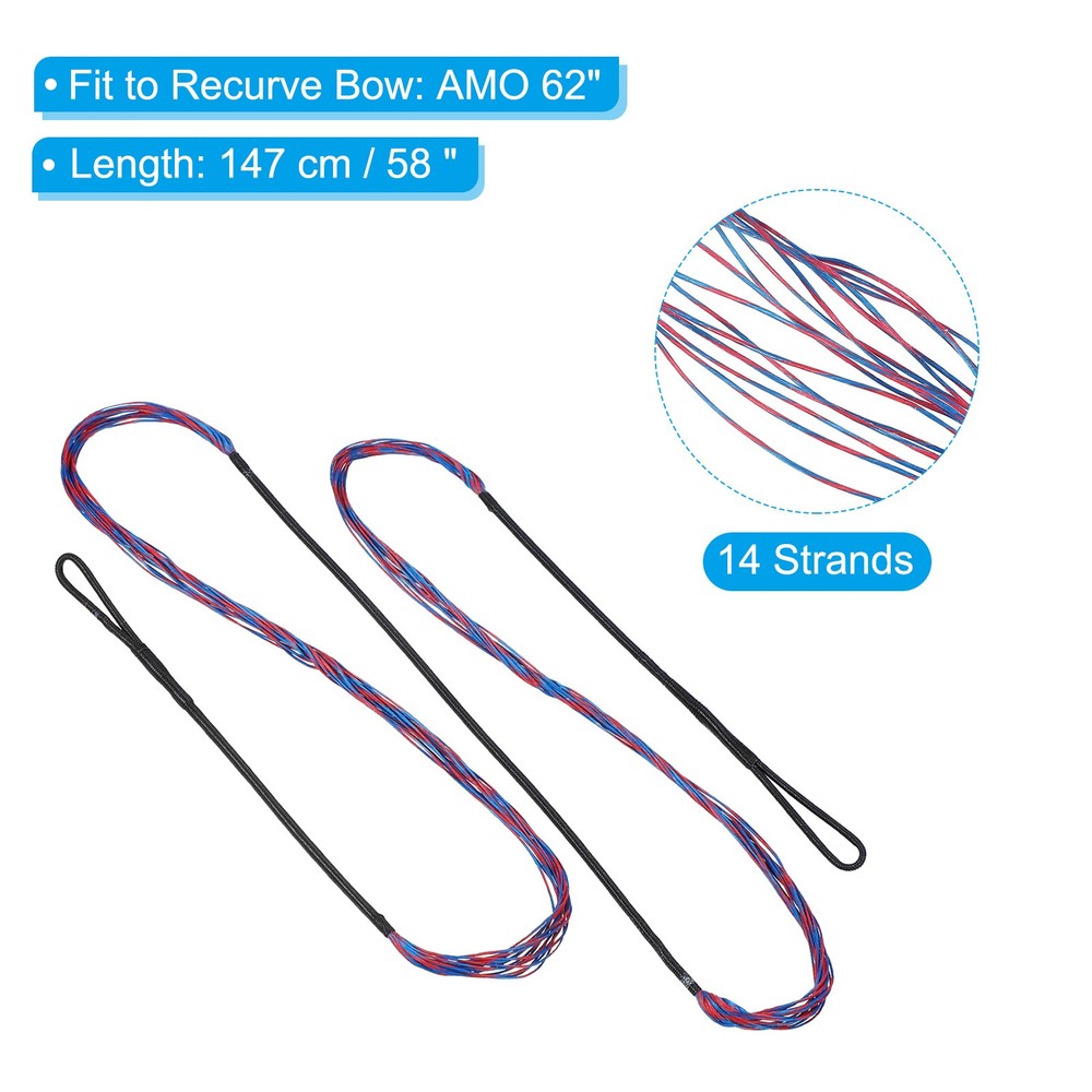 14 Strands Bow String Replacement for AMO 62" Recurve Bow String Red-Blue