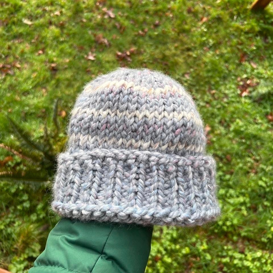 Hand Knit Light Blue Chunky Beanie