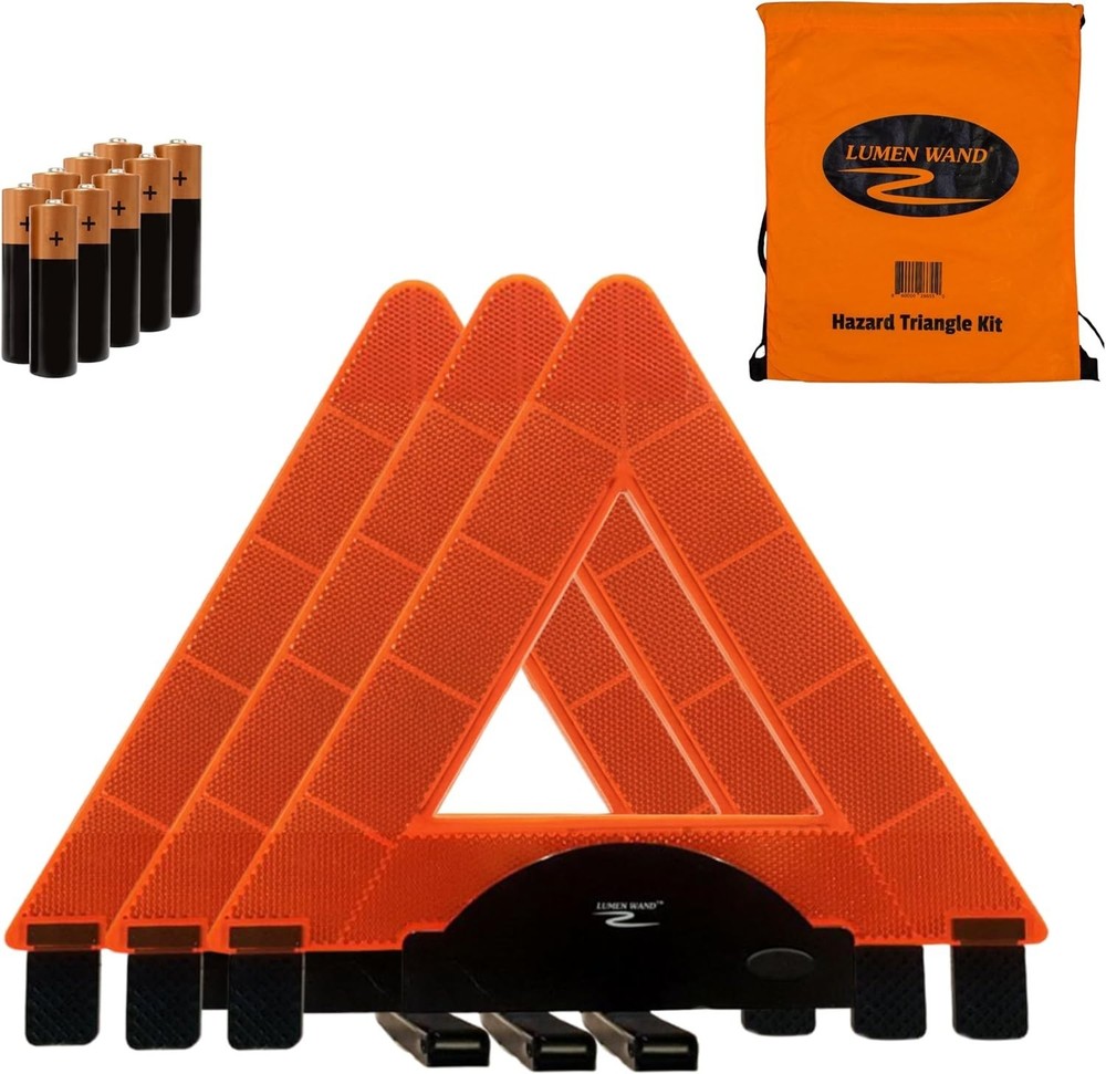 3-Pack LED Reflective Warning Triangles Kit for Road Safety | Metal Base, Int...