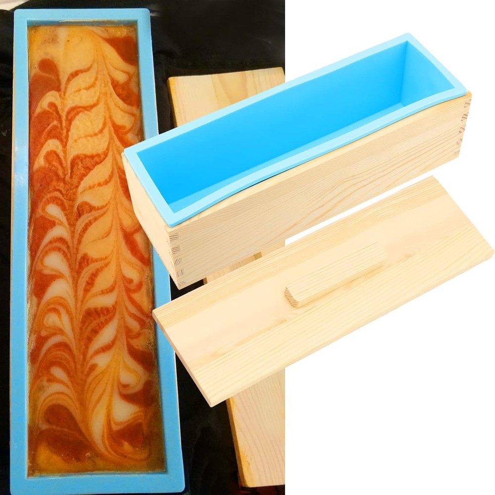3 Set 42 oz Silicone Soap Molds, Rectangular Bar Loaf Making Mold Blue
