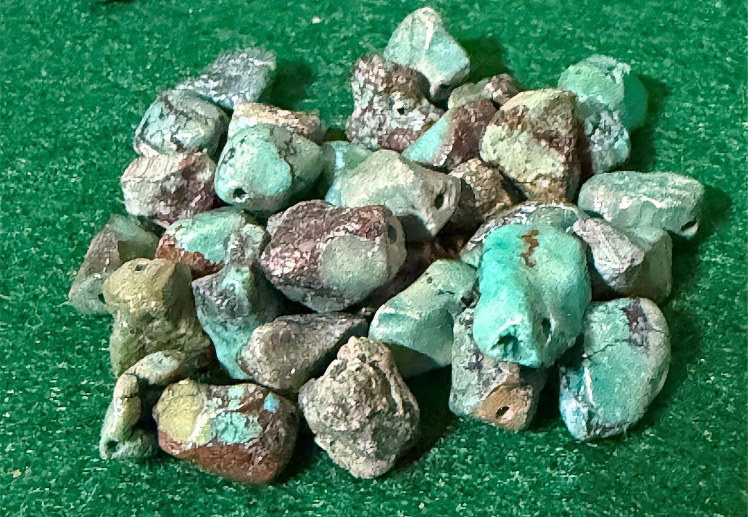(10) Original Navajo Indian Green Turquoise Trade Beads Nuggets Fur Trade 1800's