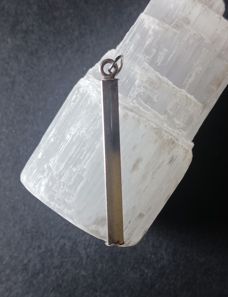 Vtg Sterling Silver Vertical Rectangular 1.75" Bar Pendant Minimalist