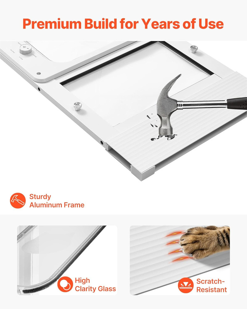 Cat Door for Window, Adjustable to Fit Window Width 31"-36", 4 Secure Lock Modes