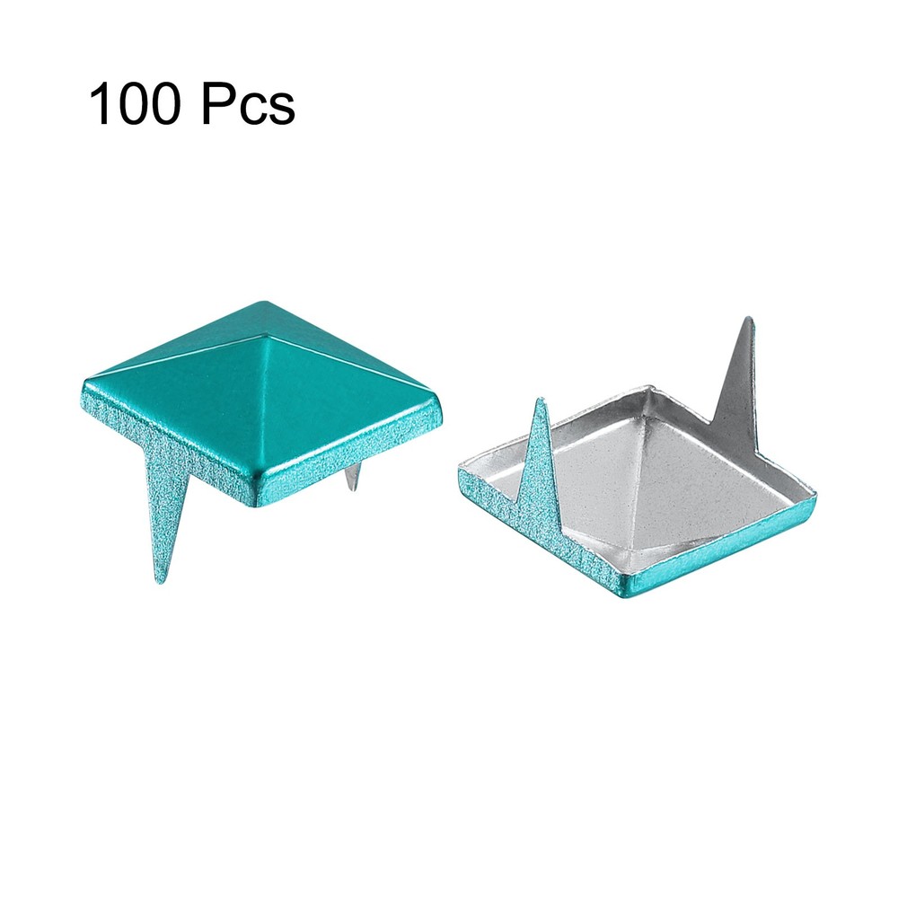 100Pcs Square Pyramid Rivets, 10mm Two-Jaw Studs Spikes (Blue)