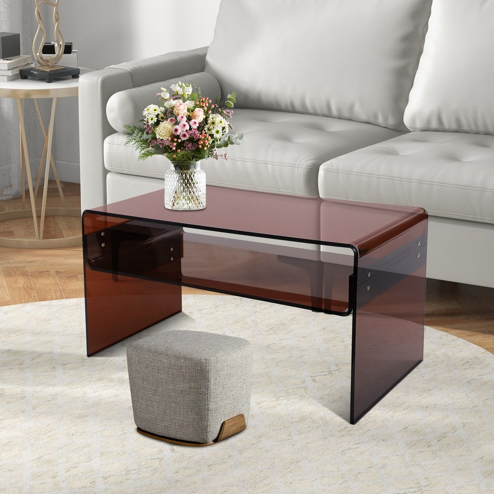 2 Tiers Modern Brown Acrylic Side Table Rectangular Coffee End Table 80*40*40cm