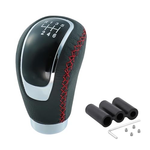 6 Speed Shift Knob Manual Shifter Knobs Handle Leather Gear Black+Red Line