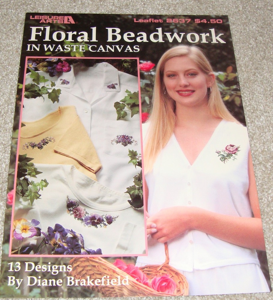 Leisure Arts Floral Beadwork in Waste Canvas Pattern - New