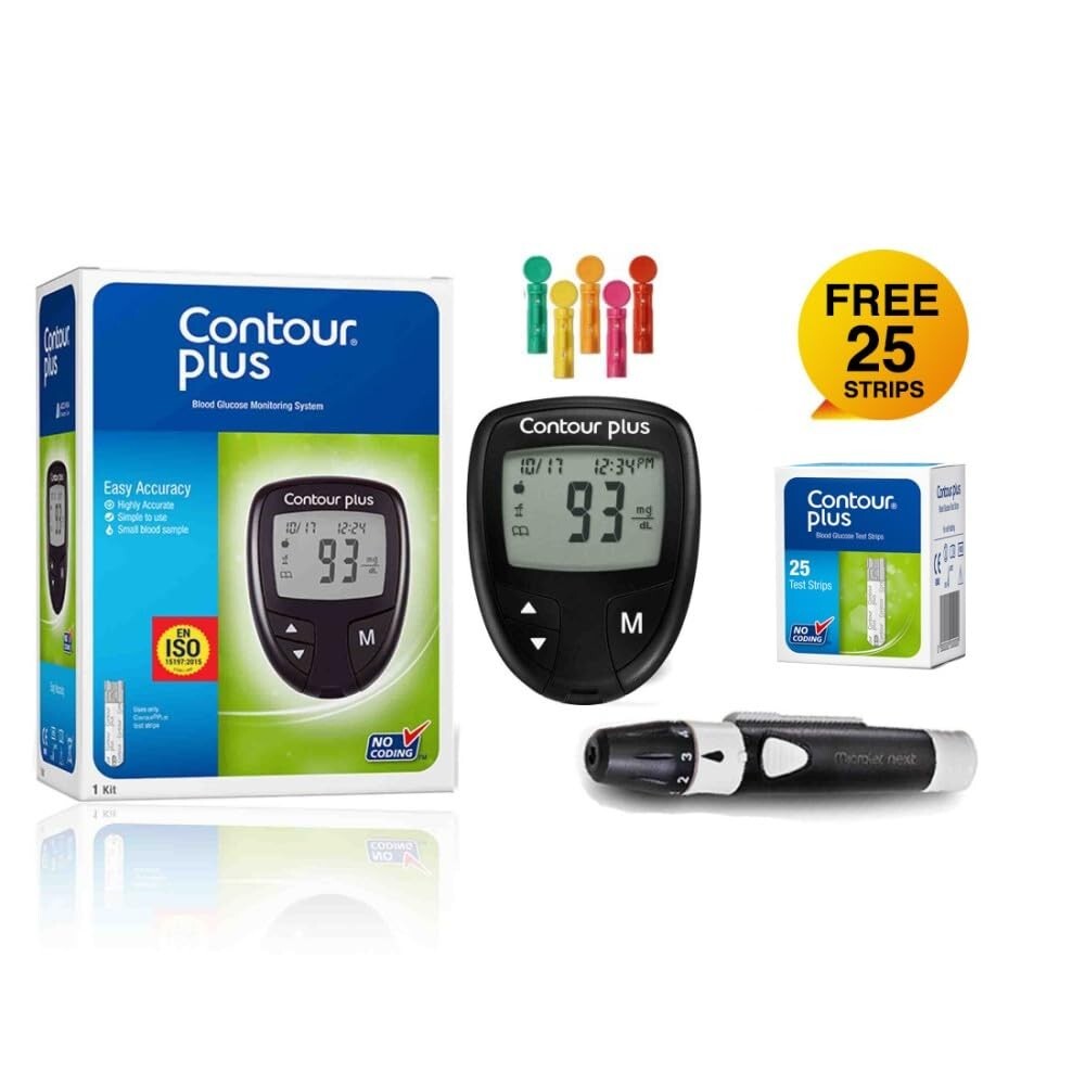 Contour Plus Glucose Glucometer with 25 Free Test Strips Testing Kit FREE SHIP
