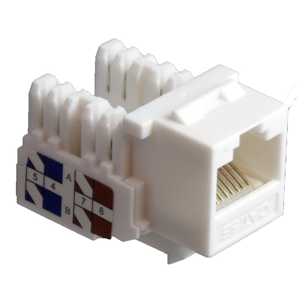 Cat5E Keystone Jack in White  25 Pcs Pack  110 Punch  Data Computer Network