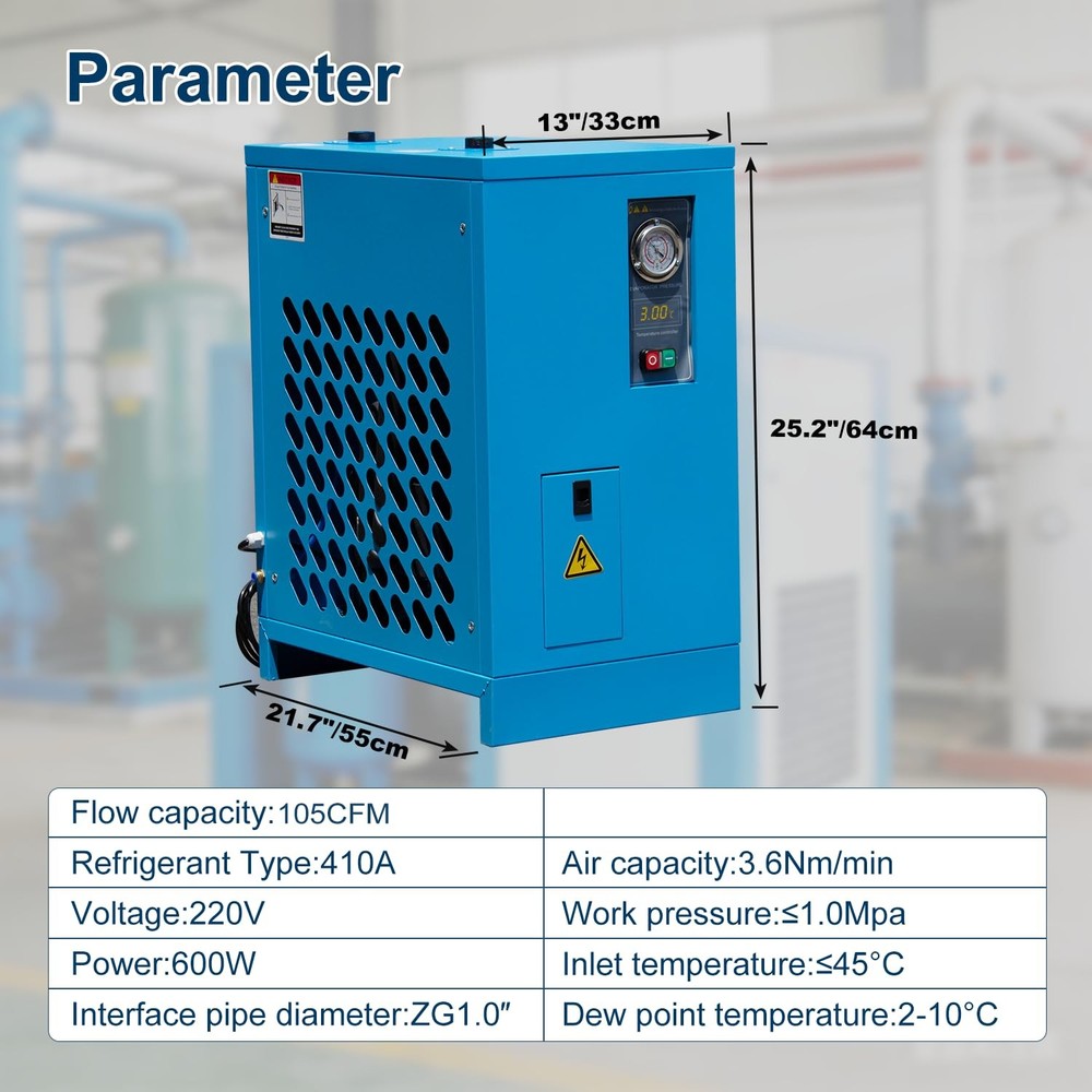 105CFM 220V Refrigerated Air Dryer Compressed Compressor For 30HP Compressor