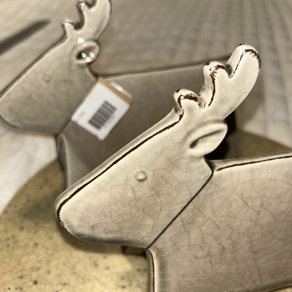 2/ Pc Modern ceramic Crackle reindeer decor beige 5x7"
