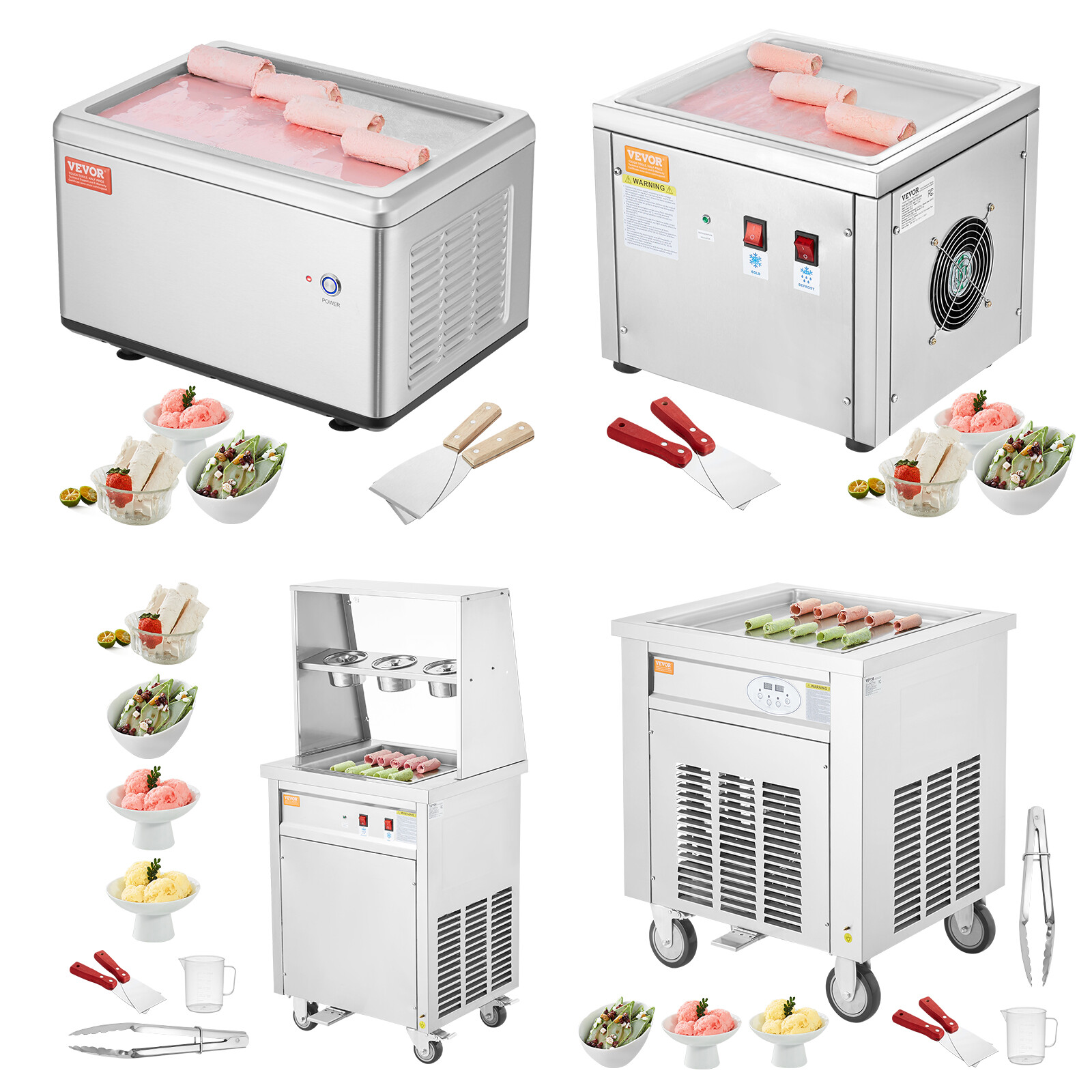 VEVOR Fried Ice Cream Roll Machine Yogurt Ice Roll Maker Single/Double Pans