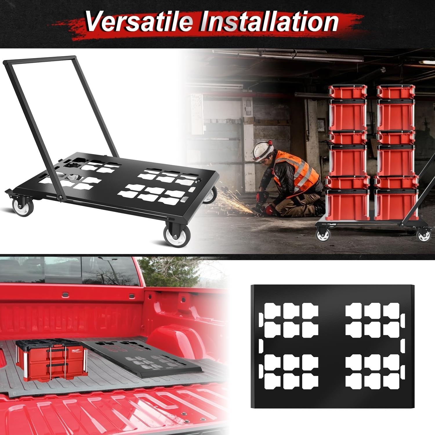 Heavy Duty Toolbox Dolly with Handle,forMilWaukee Packout Toolbox,Double Storage