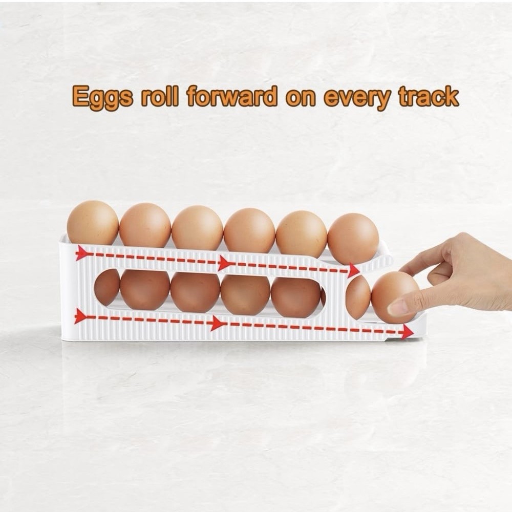 2-Tier Egg Holder for Fridge Auto Rolling Forward Slim Egg Storage Organizer