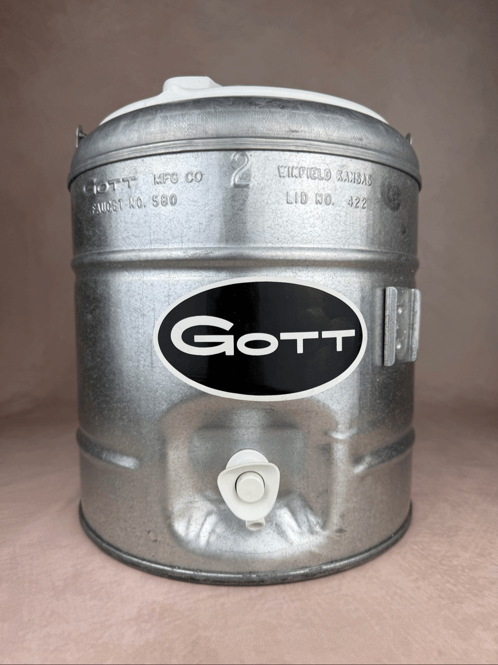 Vintage Gott Galvanized Metal 2 Gallon Water Jug Cooler Silver NOS