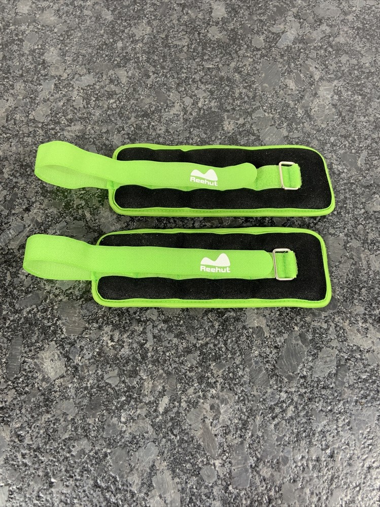Reehut Green & Black Walking Weights 2 Weights 1 Pound Each Adjustable Strap