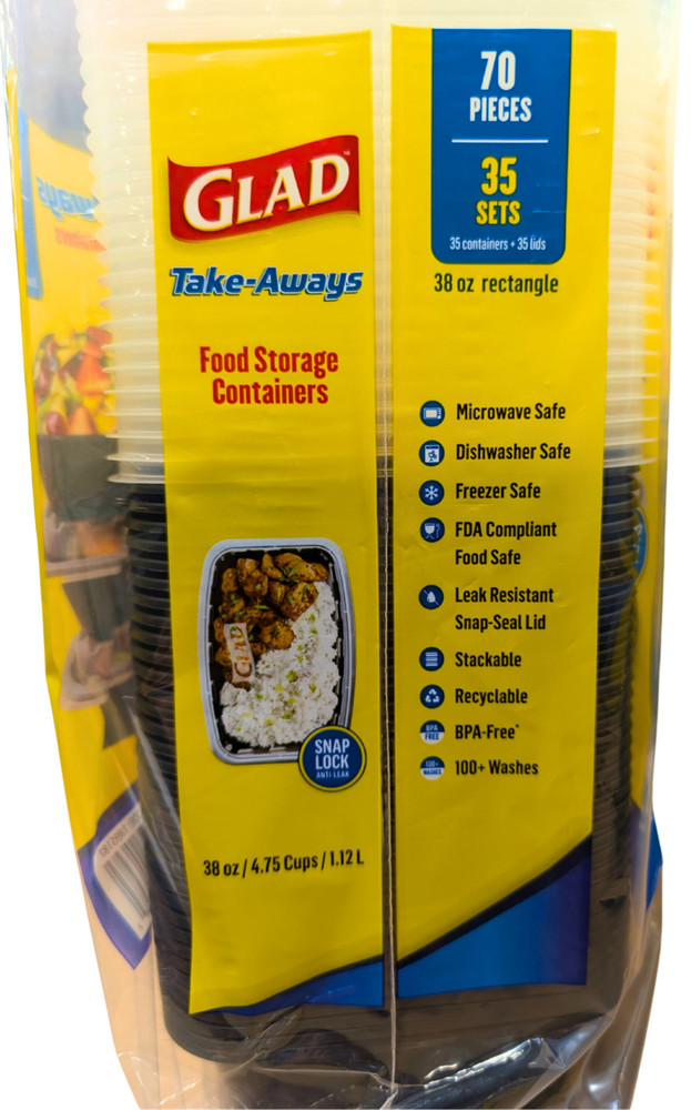 Glad Take-Aways Food Storage Containers Rectangle Multiuse 38 oz 70 Count