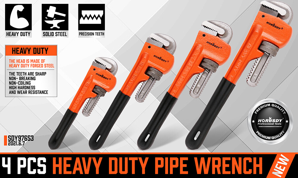4pc Heavy Duty Pipe Wrench Set Monkey Heat Treated Adjustable 8" 10" 12" 14" NEW