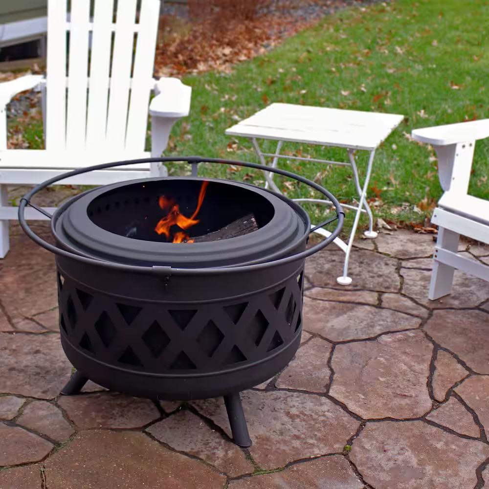 24 In. Black Crossweave Smokeless Fire Pit -