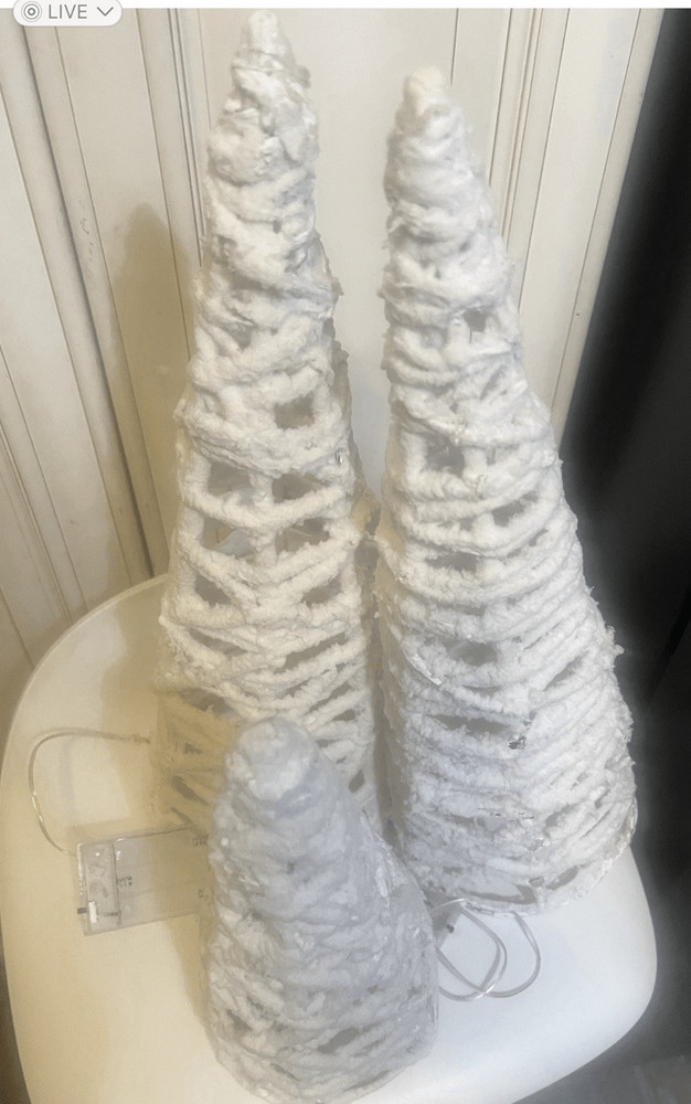 3 Piece Snowy Tabletop Christmas Tree Set with Lights.