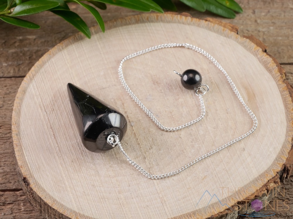 SHUNGITE Crystal Pendulum - Divination, Metaphysical, EMF Protection, E1413