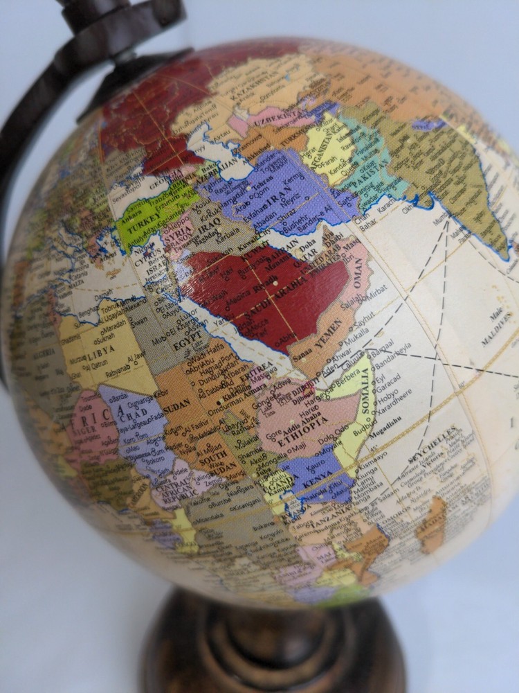 Wood Base World Globe Decor 9.5" tall