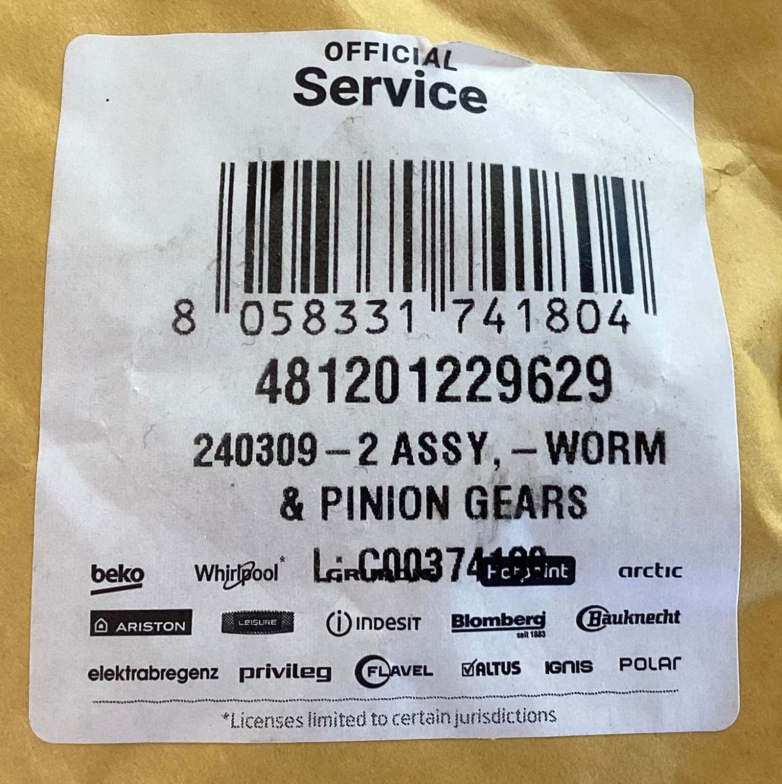 Whirlpool Original 240309-2 Genuine OEM WP240309-2 KitchenAid Mixer Worm Gear