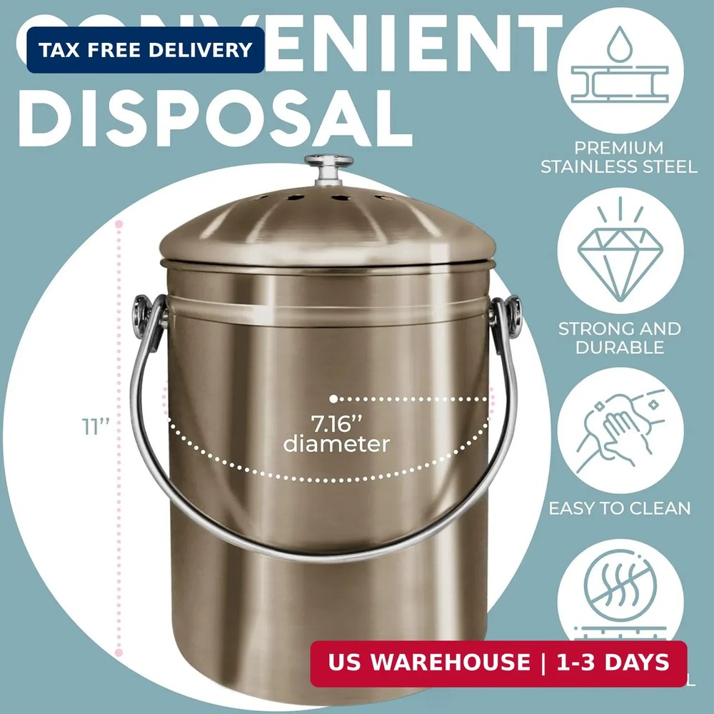 EPICA Countertop Compost Bin Kitchen | 1.3 Gallon | Odorless Composting Bin with