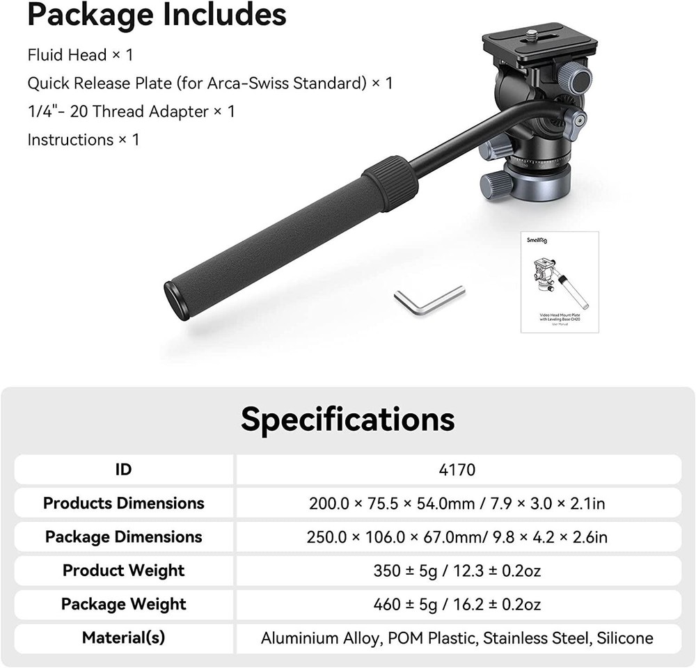 SmallRig CH20 Tripod Head Fluid Head Leveling Base Pan Tilt Head for Camera