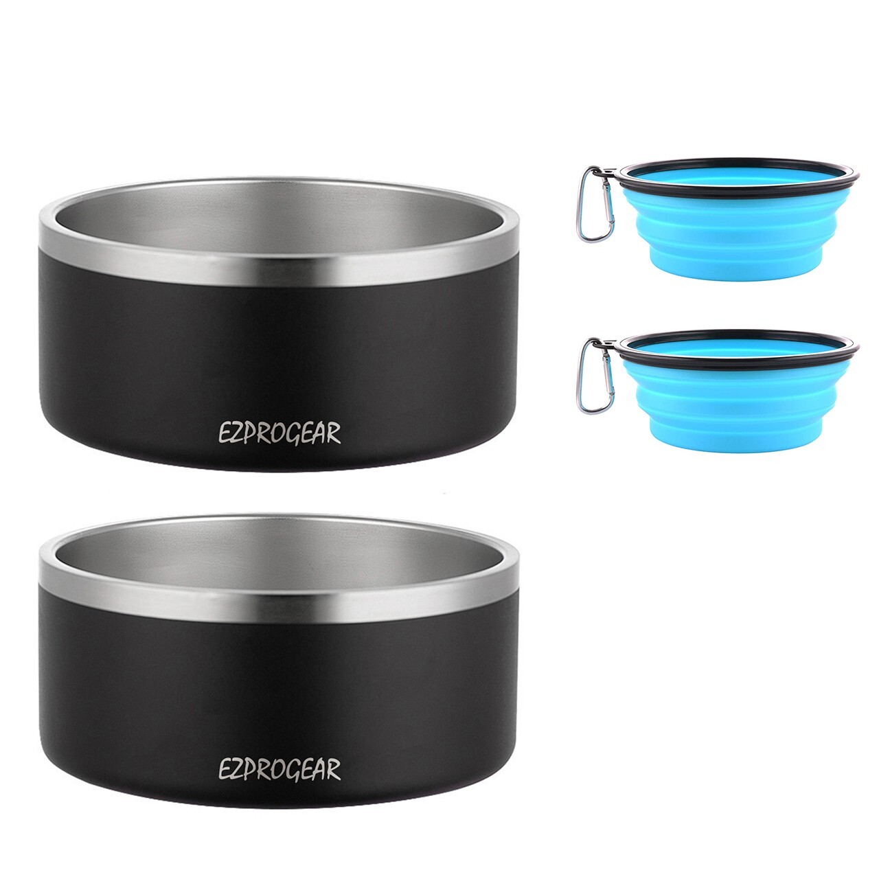 Ezprogear 2 Pack 64 oz Stainless Steel Double Wall Dog Bowl Non-Slip Bottom