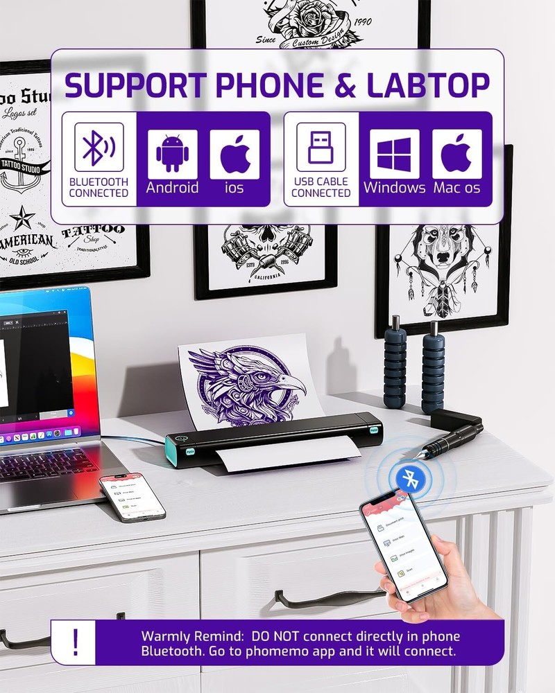 Phomemo M08F Wireless Tattoo Stencil Printer Bluetooth Stencil Printer + Paper