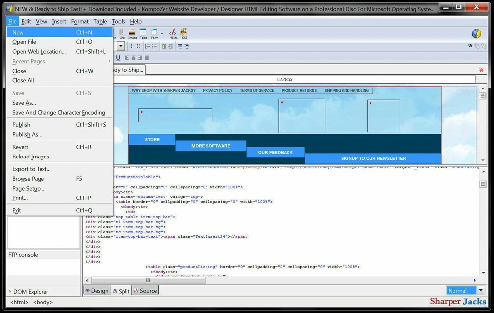 KompoZer Website Developer / Designer HTML Editing Software for Windows on USB
