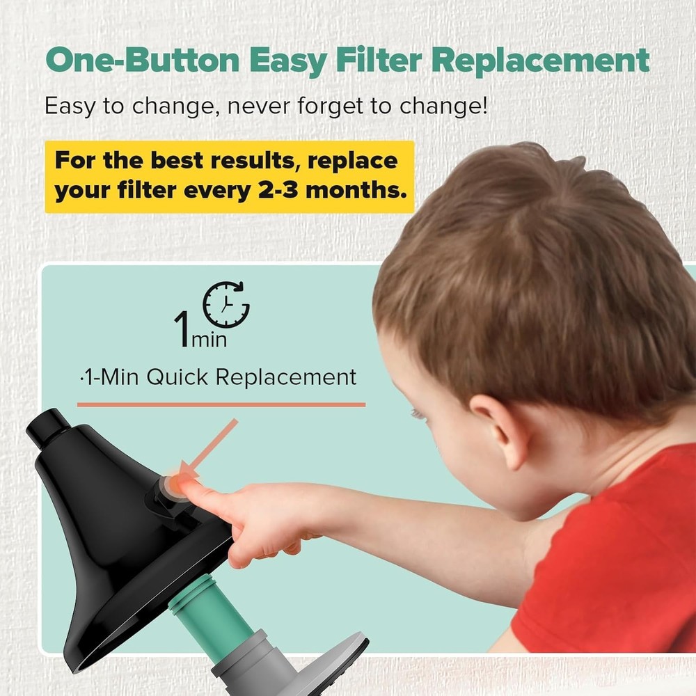 High Pressure Filtered Shower Head, One-Button Filter Replacement, Removes Ch...