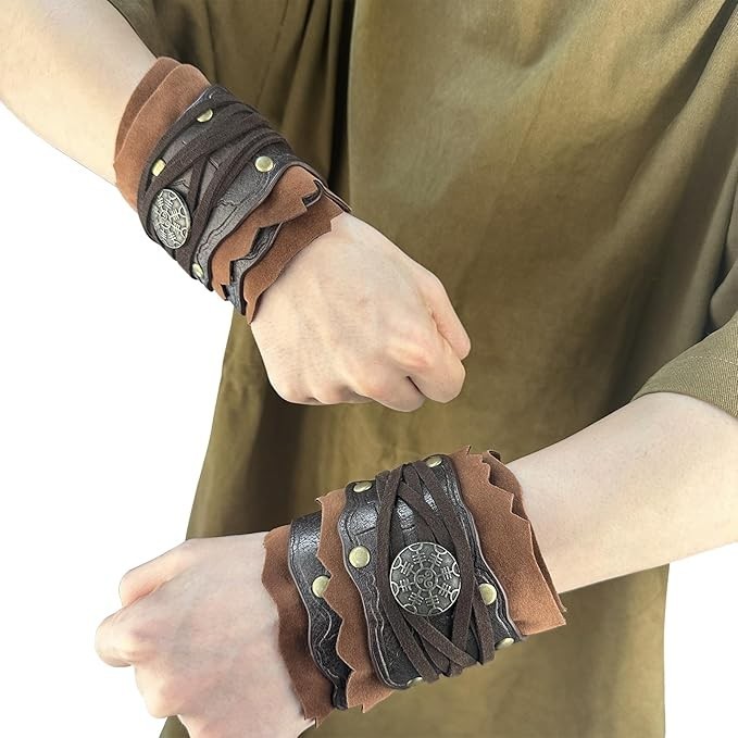 Medieval Suede Arm Wraps - 1 pair - Renaissance 12” Faux Leather Bracers New