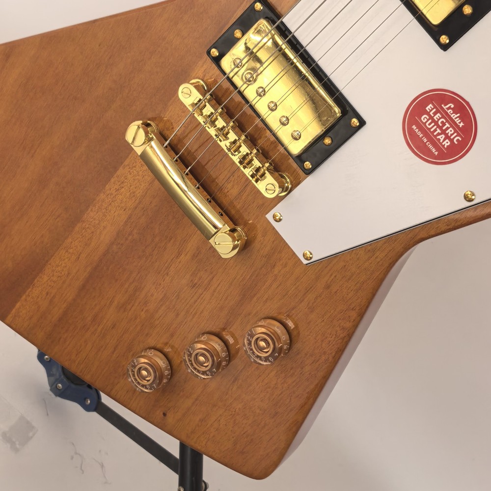 Handmade transparent Yellow 6 Strings E shape Electric Guitar Korina
