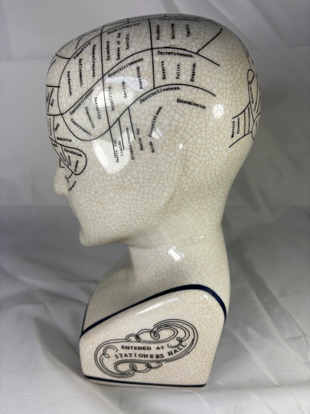 L.N. FOWLER Phrenology Head Bust Porcelain Crackle Science of Psychology 9"