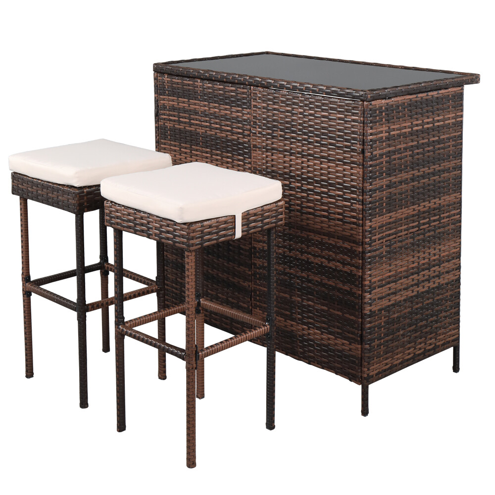 3pc Bar Table Set Pub Dining Set Kitchen Counter W/ 2 Bar Stools & Storage Layer