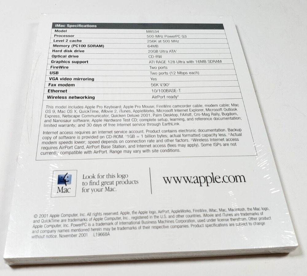 Sealed Bundle 2001 Apple Computer iMac "Fastest way to the Internet." Brochure